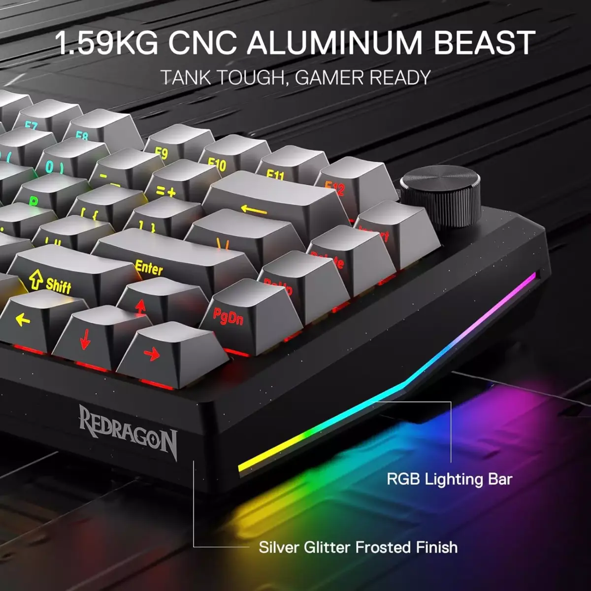 Redragon K687 PENUMBRA PRO CNC Aluminum  3-Modes Wireless, Bluetooth, Wired RGB Gaming Mechanical Keyboard, Dedicated Knob Control Custom Linear Switch