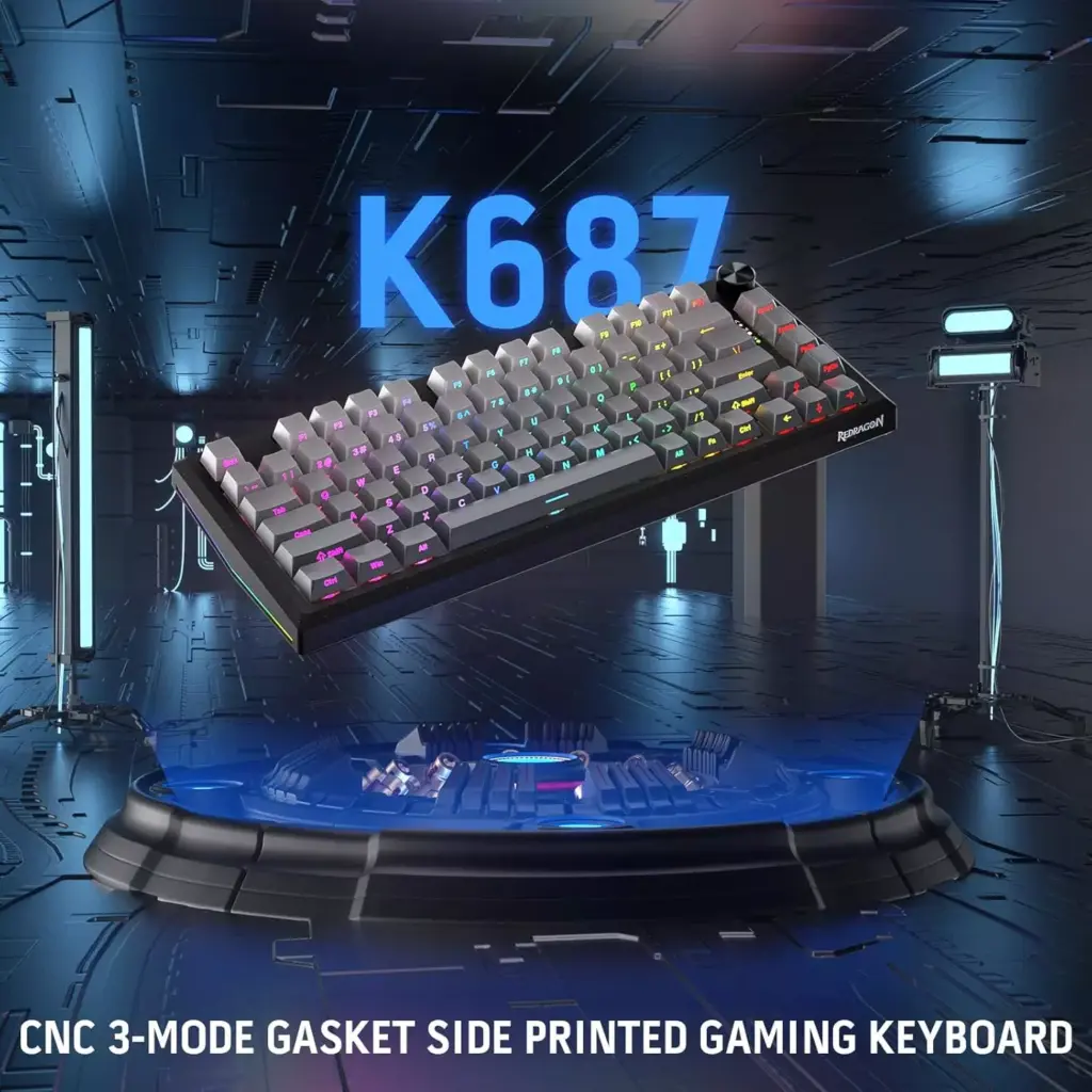 Redragon K687 PENUMBRA PRO CNC Aluminum 3-Modes Wireless, Bluetooth, Wired RGB Gaming Mechanical Keyboard, Dedicated Knob Control Custom Linear Switch