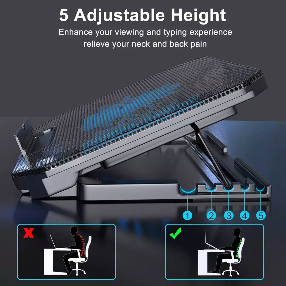 XTRIKE ME FN818 Laptop Cooling Pad Stand - 2 x Blue Led Fans – 2 USB Ports - Support UP 17 Inch