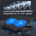 XTRIKE ME FN818 Laptop Cooling Pad Stand - 2 x Blue Led Fans – 2 USB Ports - Support UP 17 Inch