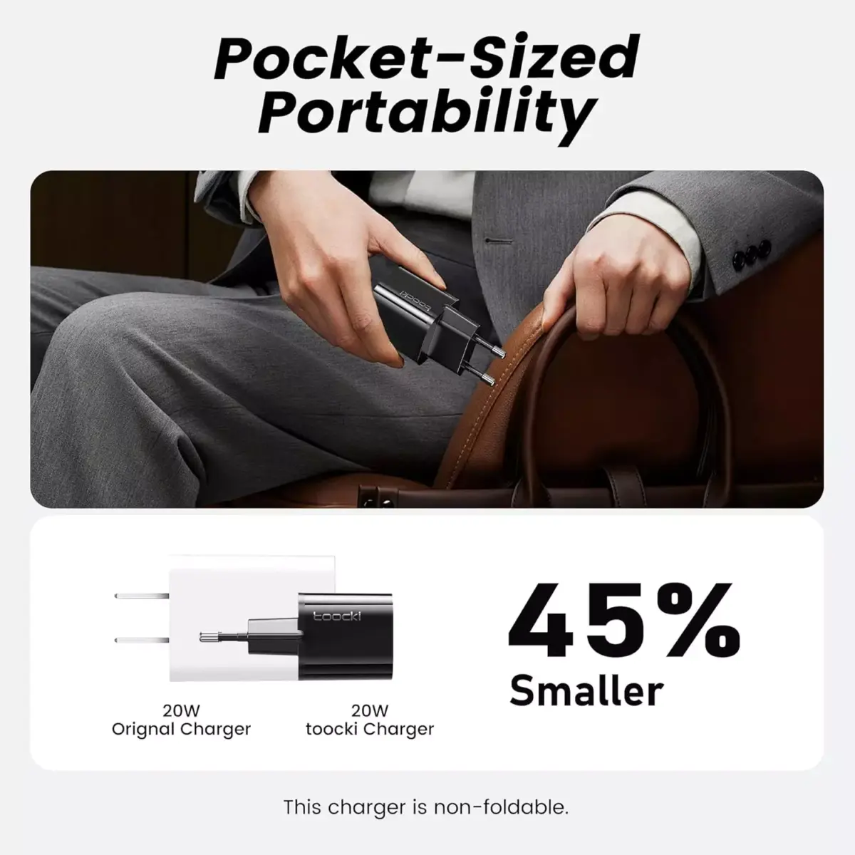 toocki 20W USB-C Fast Charger with GaN, Compact & Universal for iPhone 12-16/Samsung S22-S23/iPad/Xiaomi/Huawei - USB C Plug & Smart Safety (Black)