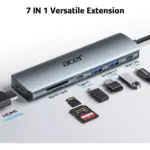 Acer USB C Hub, 7 in 1 Multi-Port Adapter for Laptop, 4K, HDMI Splitter with 2 USB A 3.1 & Type-C to HDMI Data Port, PD 100W Charging, SD Card Reader for Computer, Desktop, Space Grey