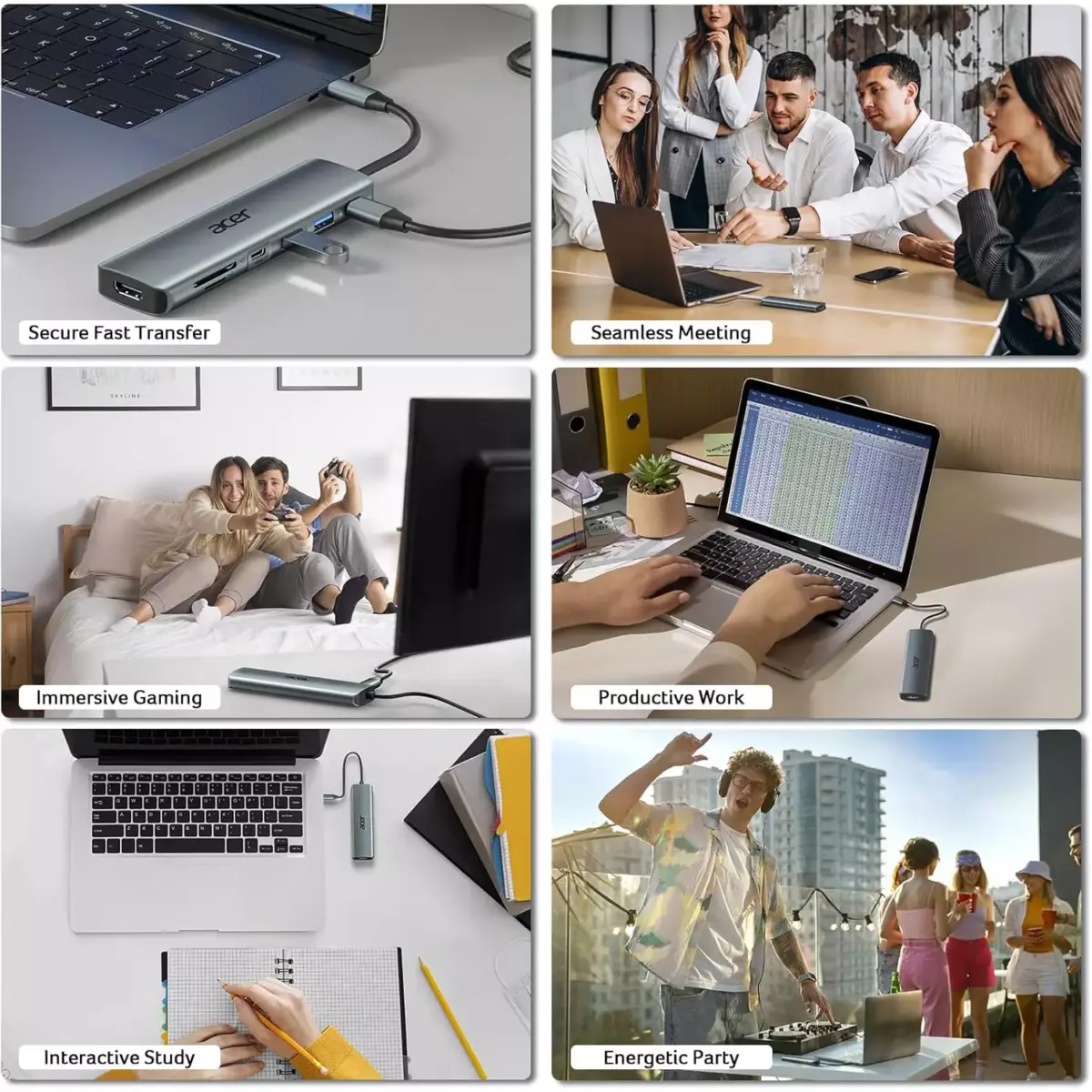 Acer USB C Hub, 7 in 1 Multi-Port Adapter for Laptop, 4K, HDMI Splitter with 2 USB A 3.1 & Type-C to HDMI Data Port, PD 100W Charging, SD Card Reader for Computer, Desktop, Space Grey