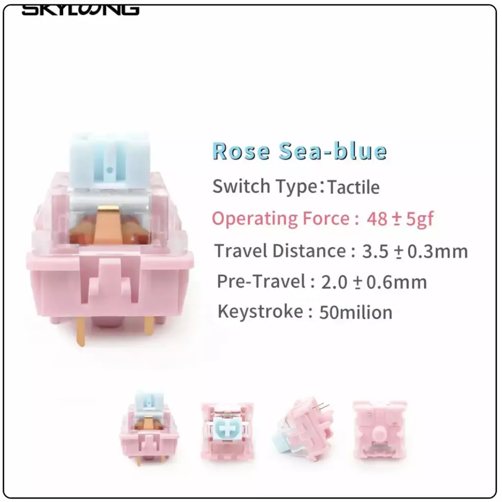 KTT Rose Sea Blue Switches, 3-Pin Tactile 48gf Dustproof Key Switches For Redragon T-DAGGER Keyboard (Pack 35)-1