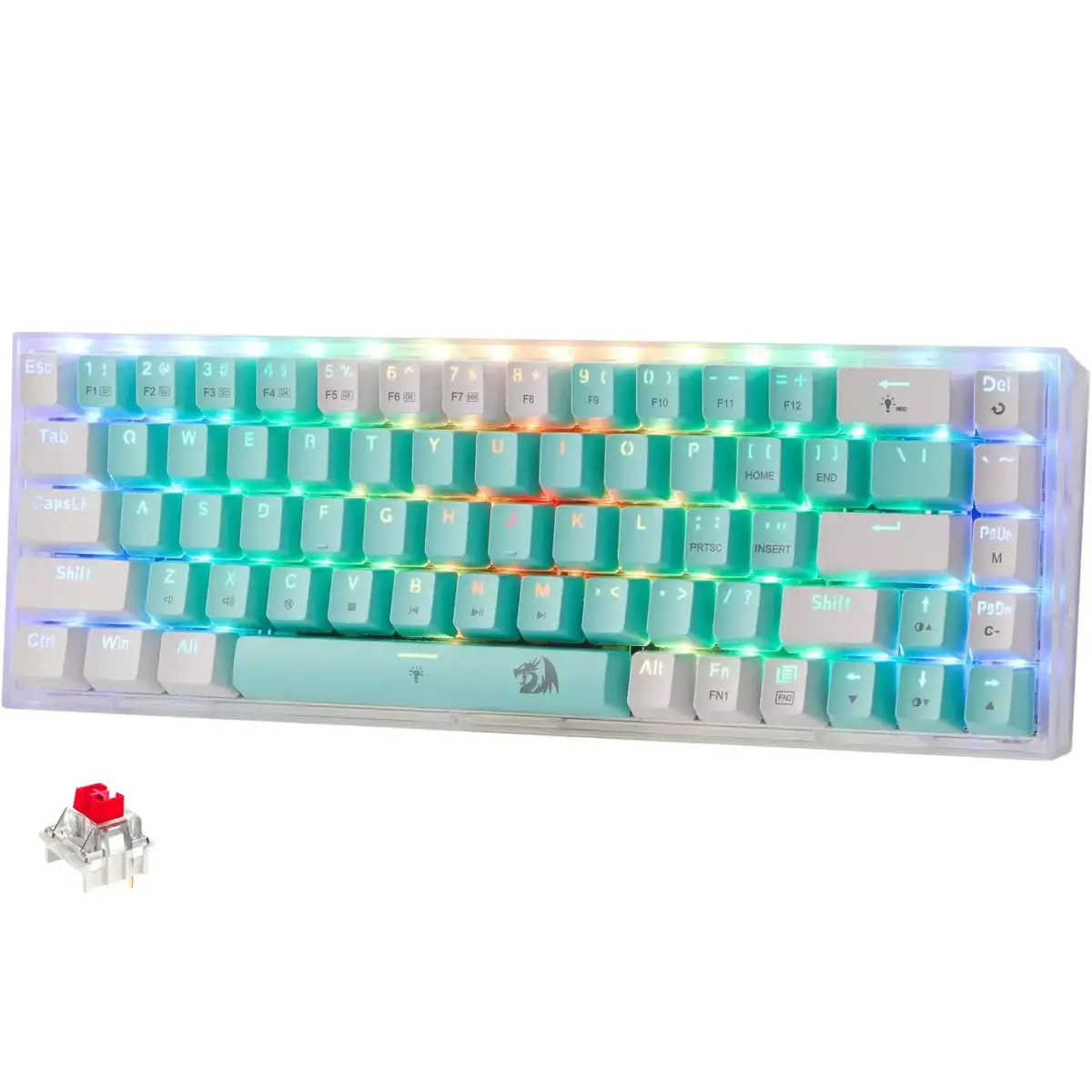 Redragon K631 CASTOR Wired RGB Gaming Mechanical Keyboard, Hot-Swappable Red Quiet Linear Switch W/Hot-Swap Free-Mod Pcb Socket & Translucent Board (Mint White)