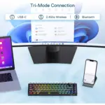 Redragon K631 Pro CASTOR 3-Mode Wireless, Bluetooth, Wired RGB Gaming Mechanical Keyboard, Hot-Swappable Red Quiet Linear Switch WHot-Swap Free-Mod Pcb Socket & Translucent Board (Black Transparent)