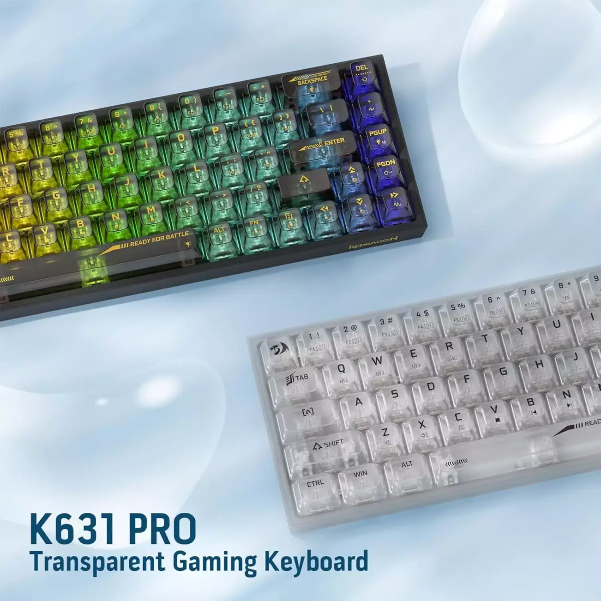 Redragon K631 Pro CASTOR 3-Mode Wireless, Bluetooth, Wired RGB Gaming Mechanical Keyboard, Hot-Swappable Red Quiet Linear Switch WHot-Swap Free-Mod Pcb Socket & Translucent Board (Black Transparent)