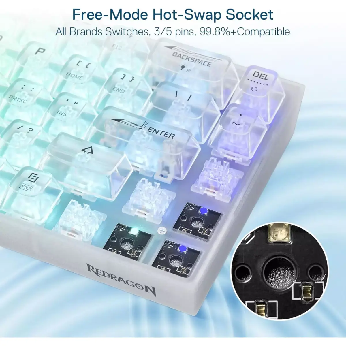 Redragon K631 Pro CASTOR 3-Mode Wireless, Bluetooth, Wired RGB Gaming Mechanical Keyboard, Hot-Swappable Red Quiet Linear Switch WHot-Swap Free-Mod Pcb Socket & Translucent Board (White Transparent) (Copy)