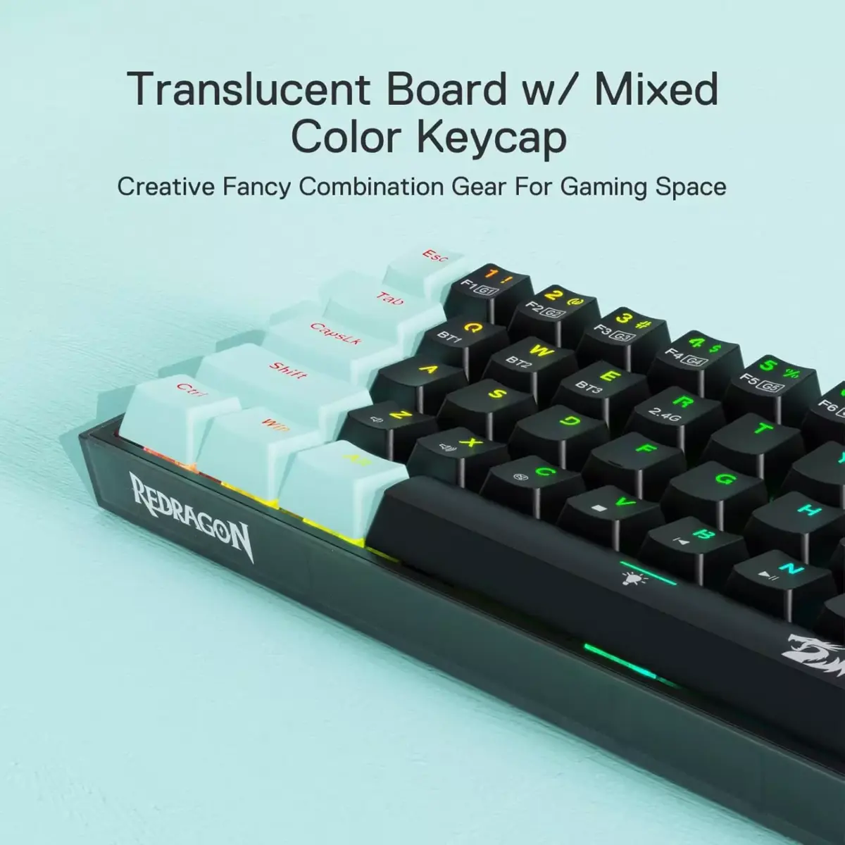 Redragon K631 Pro Se CASTOR 3-Mode Wireless, Bluetooth, Wired RGB Gaming Mechanical Keyboard, Hot-Swappable Bullet SL Quiet Linear Switch WHot-Swap Free-Mod Pcb Socket & Translucent Board (Black Green)