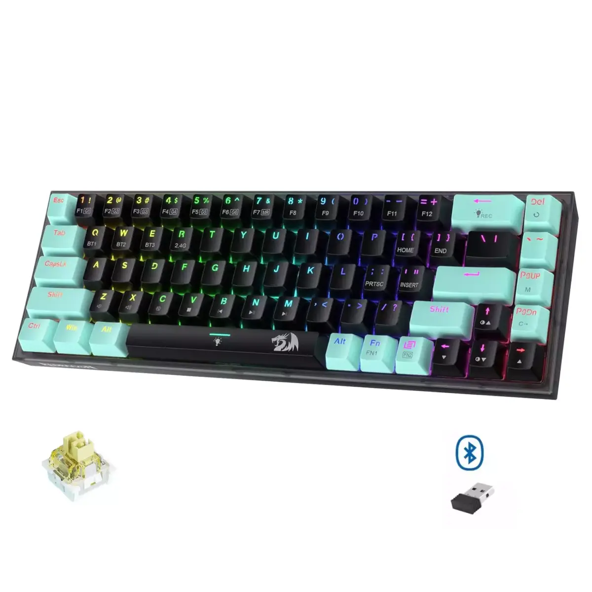 Redragon K631 Pro Se CASTOR 3-Mode Wireless, Bluetooth, Wired RGB Gaming Mechanical Keyboard, Hot-Swappable Bullet SL Quiet Linear Switch WHot-Swap Free-Mod Pcb Socket & Translucent Board (Black Green)