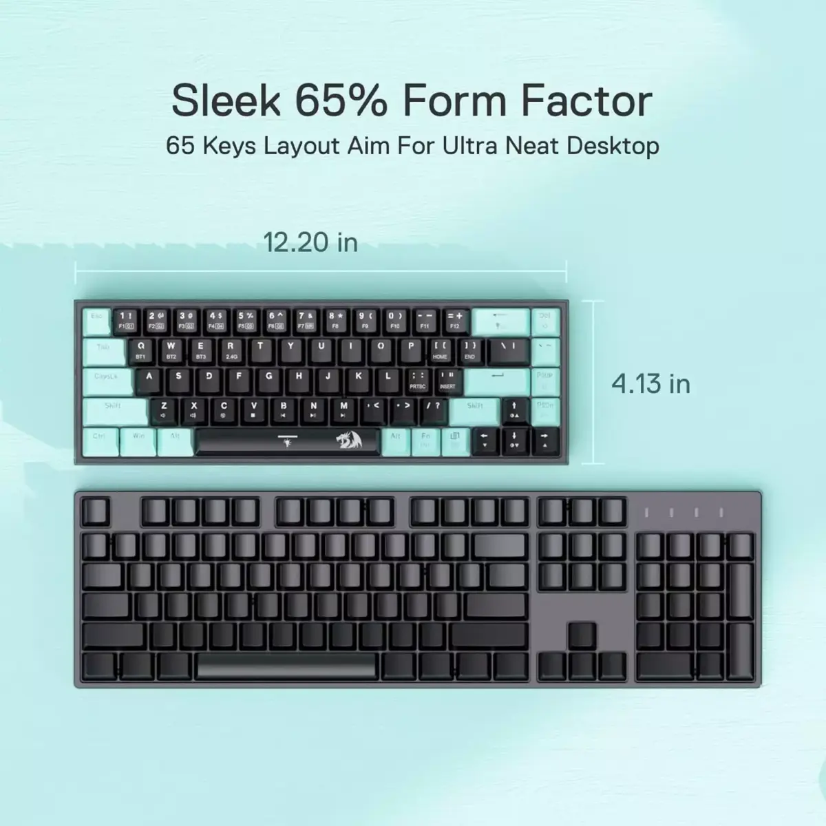 Redragon K631 Pro Se CASTOR 3-Mode Wireless, Bluetooth, Wired RGB Gaming Mechanical Keyboard, Hot-Swappable Bullet SL Quiet Linear Switch WHot-Swap Free-Mod Pcb Socket & Translucent Board (Black Green)