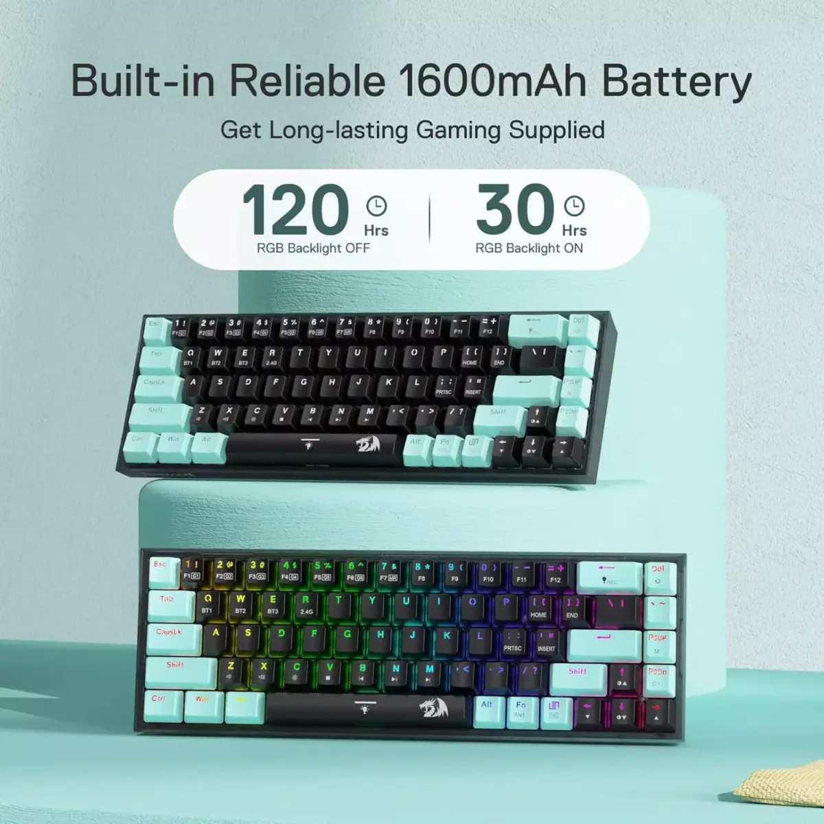 Redragon K631 Pro Se CASTOR 3-Mode Wireless, Bluetooth, Wired RGB Gaming Mechanical Keyboard, Hot-Swappable Bullet SL Quiet Linear Switch WHot-Swap Free-Mod Pcb Socket & Translucent Board (Black Green)