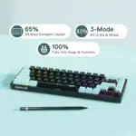 Redragon K631 Pro Se CASTOR 3-Mode Wireless, Bluetooth, Wired RGB Gaming Mechanical Keyboard, Hot-Swappable Bullet SL Quiet Linear Switch WHot-Swap Free-Mod Pcb Socket & Translucent Board (Black Green)