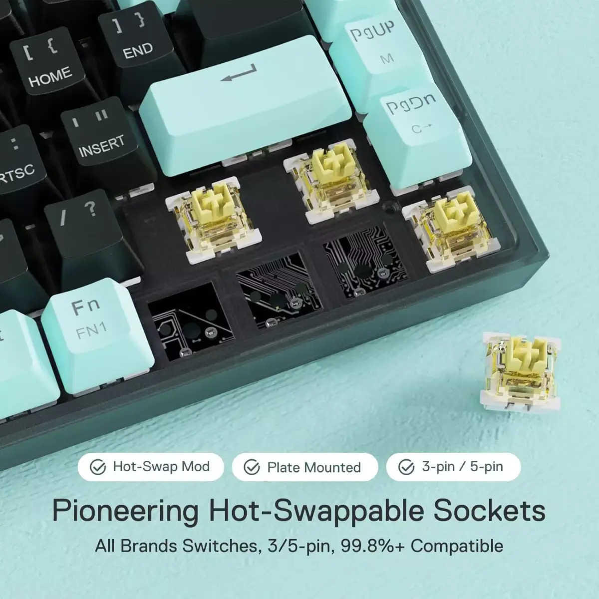 Redragon K631 Pro Se CASTOR 3-Mode Wireless, Bluetooth, Wired RGB Gaming Mechanical Keyboard, Hot-Swappable Bullet SL Quiet Linear Switch WHot-Swap Free-Mod Pcb Socket & Translucent Board (Black Green)