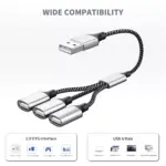 USB Splitter Y Cable,USB 1 Male to 3 Female Extension Cord Connector,Dual Double USBA Port Extender Hub,Data&Charger Power Split Adapter for Mac,Laptop,PC,Xbox One Series X/S,PS4,PS5 (30CM)